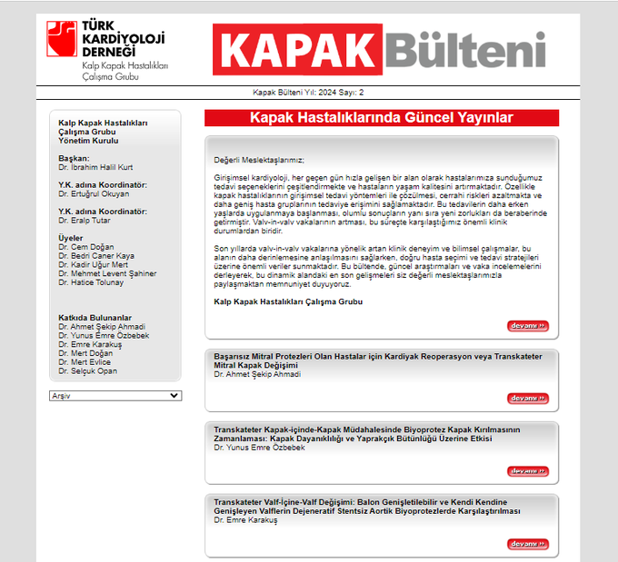 Türk Kardiyoloji Derneği, Kalp Kapak Hastalıkları Çalışma Grubu’nun 2024 yılı