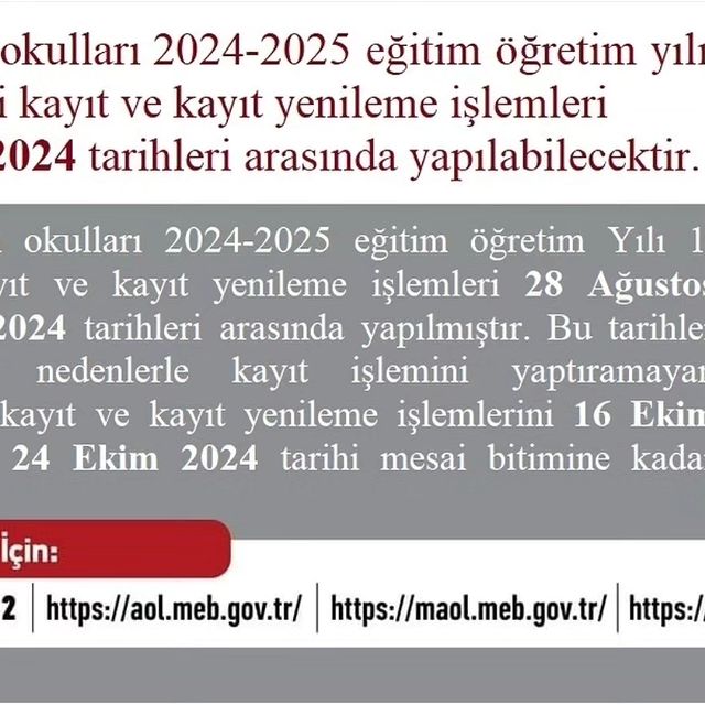 Açık Öğretim Okulları, 2024-2025 eğitim öğretim yılı için yeni kayıt
