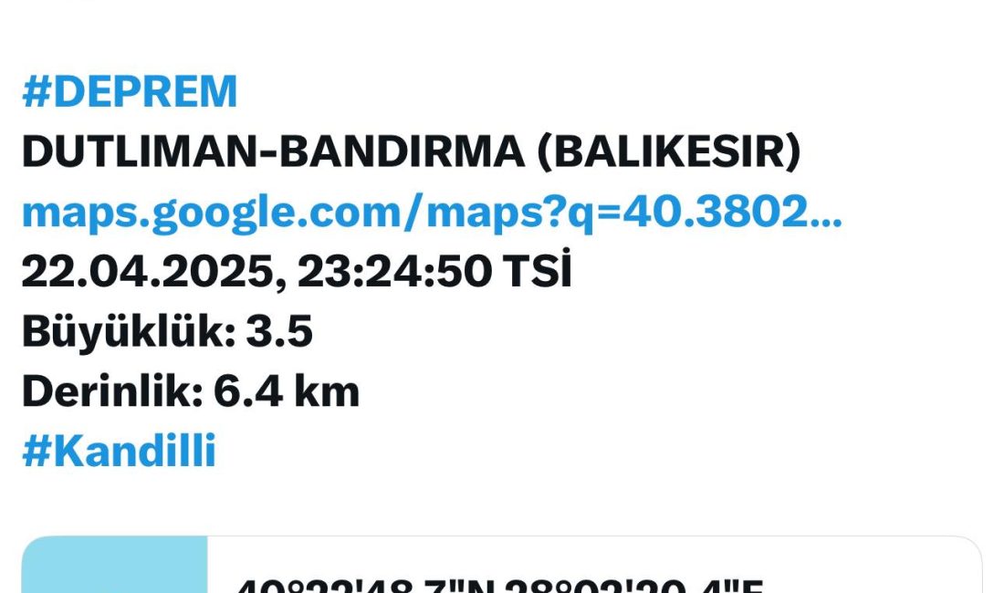 Bandırma Körfezi Sarsıldı: 3.4 Büyüklüğünde Deprem Balıkesir’in Bandırma ilçesi açıklarında