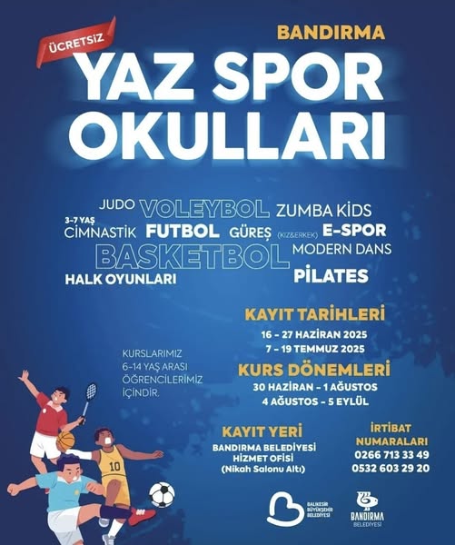 Bandırma’da Yaz Spor Okulları Heyecanı Başladı Bandırma Belediyesi ve Balıkesir