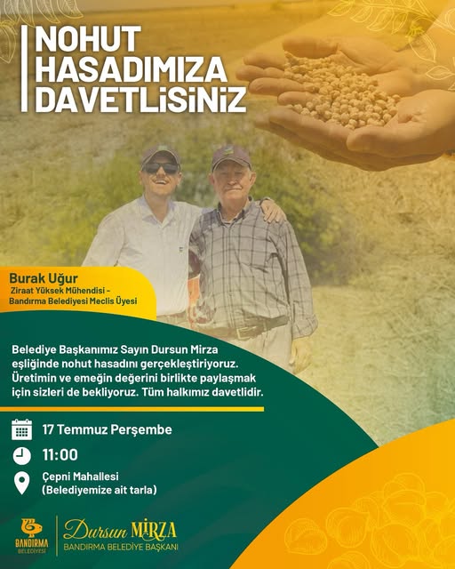 Bandırma Belediyesi, Köyün Bereketini Nohut Hasadıyla Kutluyor Bandırma Belediyesi, köylünün