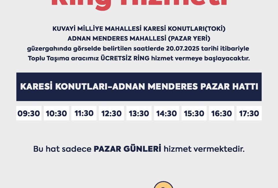 Balıkesir Büyükşehir Belediyesi, vatandaşların pazar alışverişlerini kolaylaştırmak amacıyla ücretsiz ring