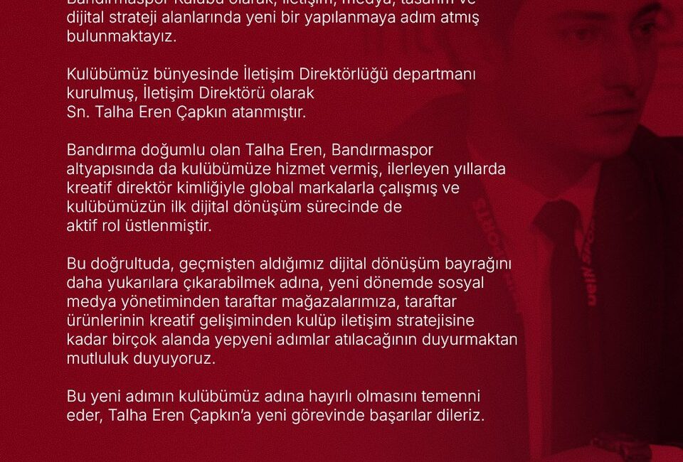 Bandırmaspor, kulübü için yeni bir iletişim stratejisi oluşturmak üzere İletişim