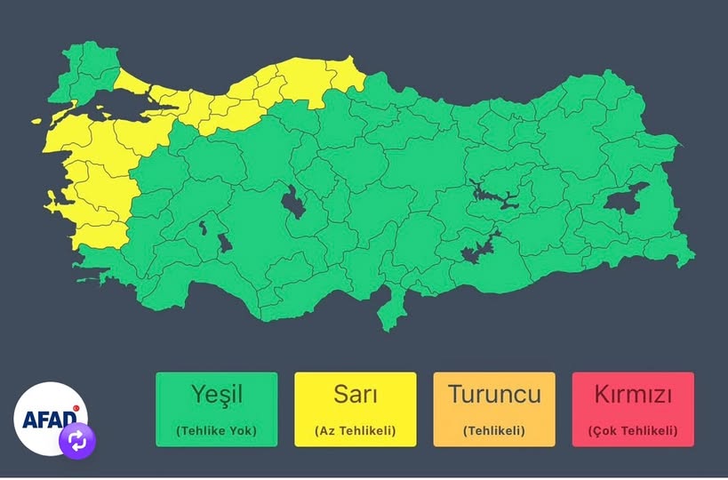 Marmara Bölgesi’ne Pazartesi Günü Sağanak Uyarısı Meteoroloji Genel Müdürlüğü, 29