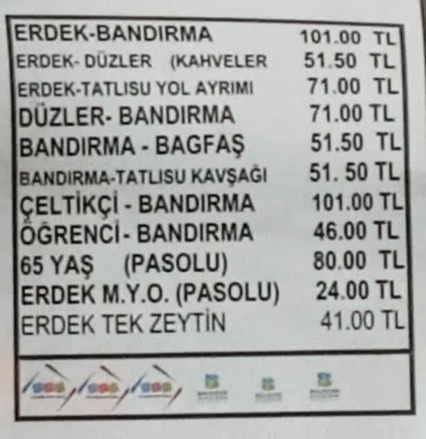 Erdek-Bandırma ve Bandırma içi toplu taşıma ücretleri değişti! Yeni tarife