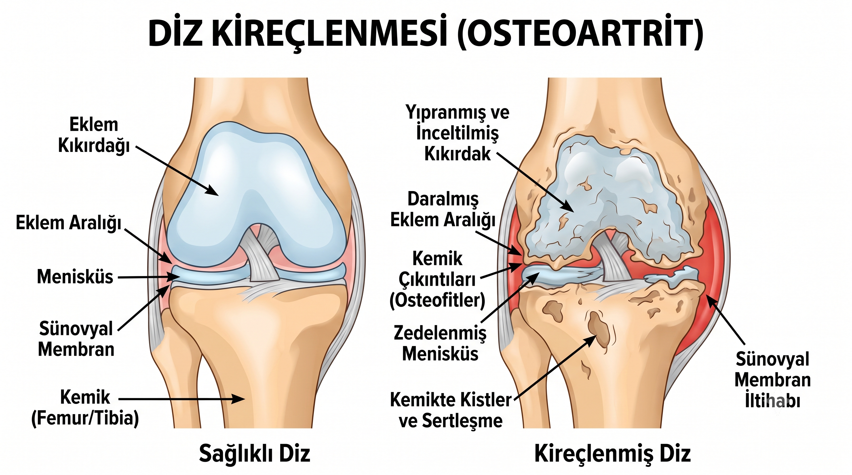 Diz Kireçlenmesi Nedir? Diz kireçlenmesi (gonartroz), diz ekleminde bulunan eklem